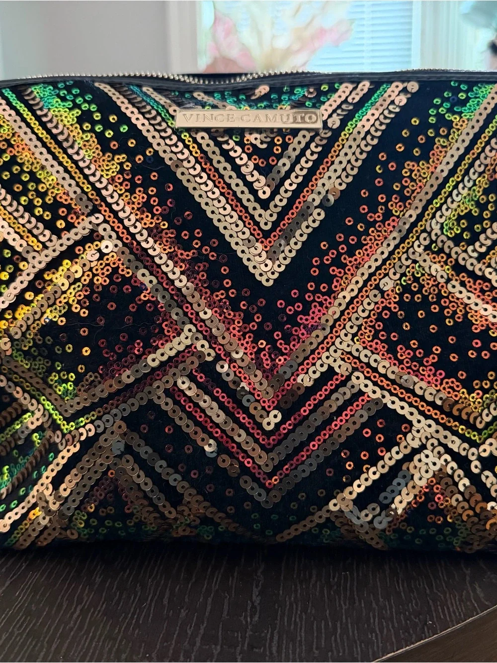 Vince Camuto Black Multicolor Sequin Cosmetic Pouch